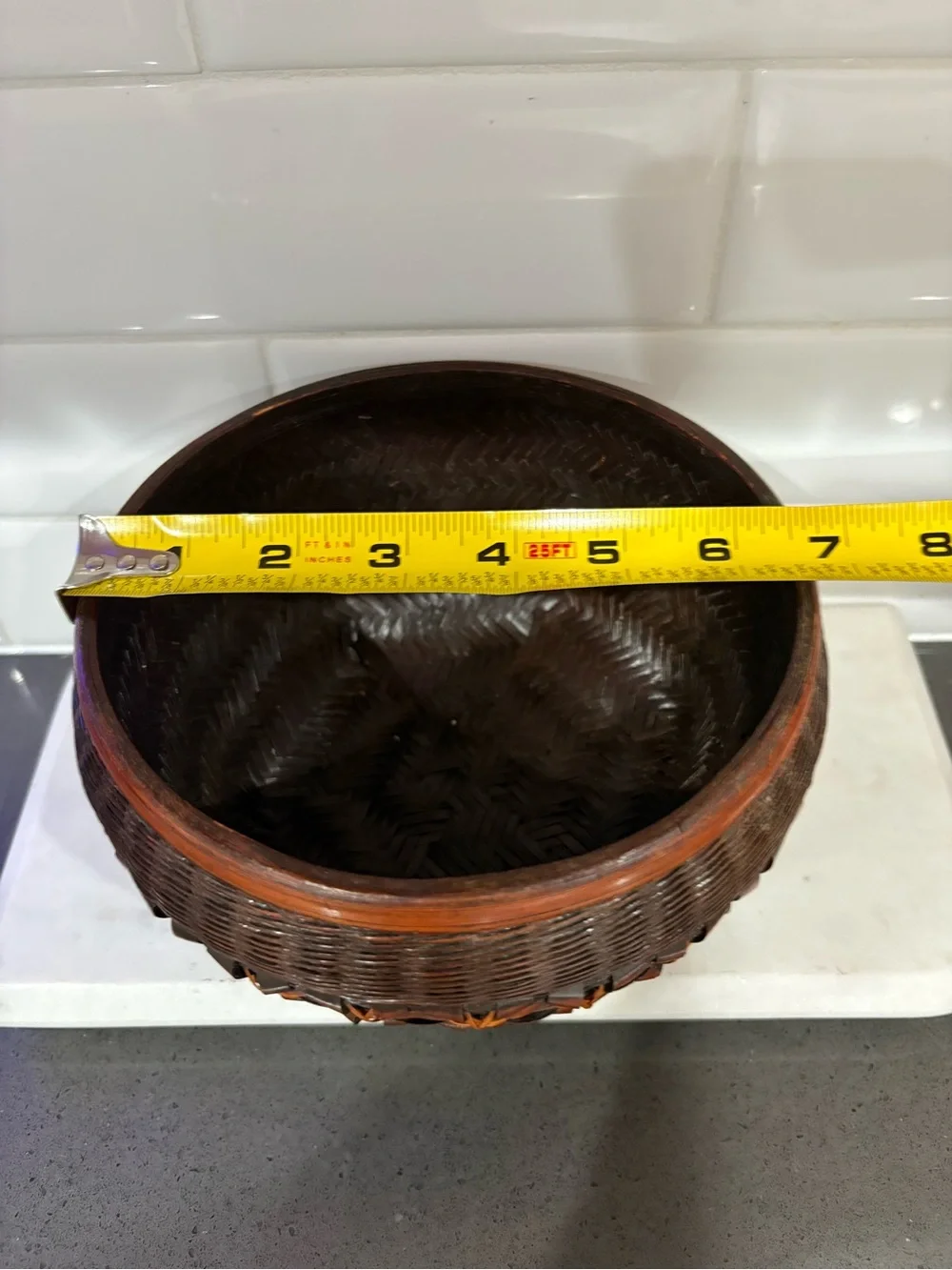 Japanese Ikebana Bamboo Handwoven Brown Decorative Basket Bowl